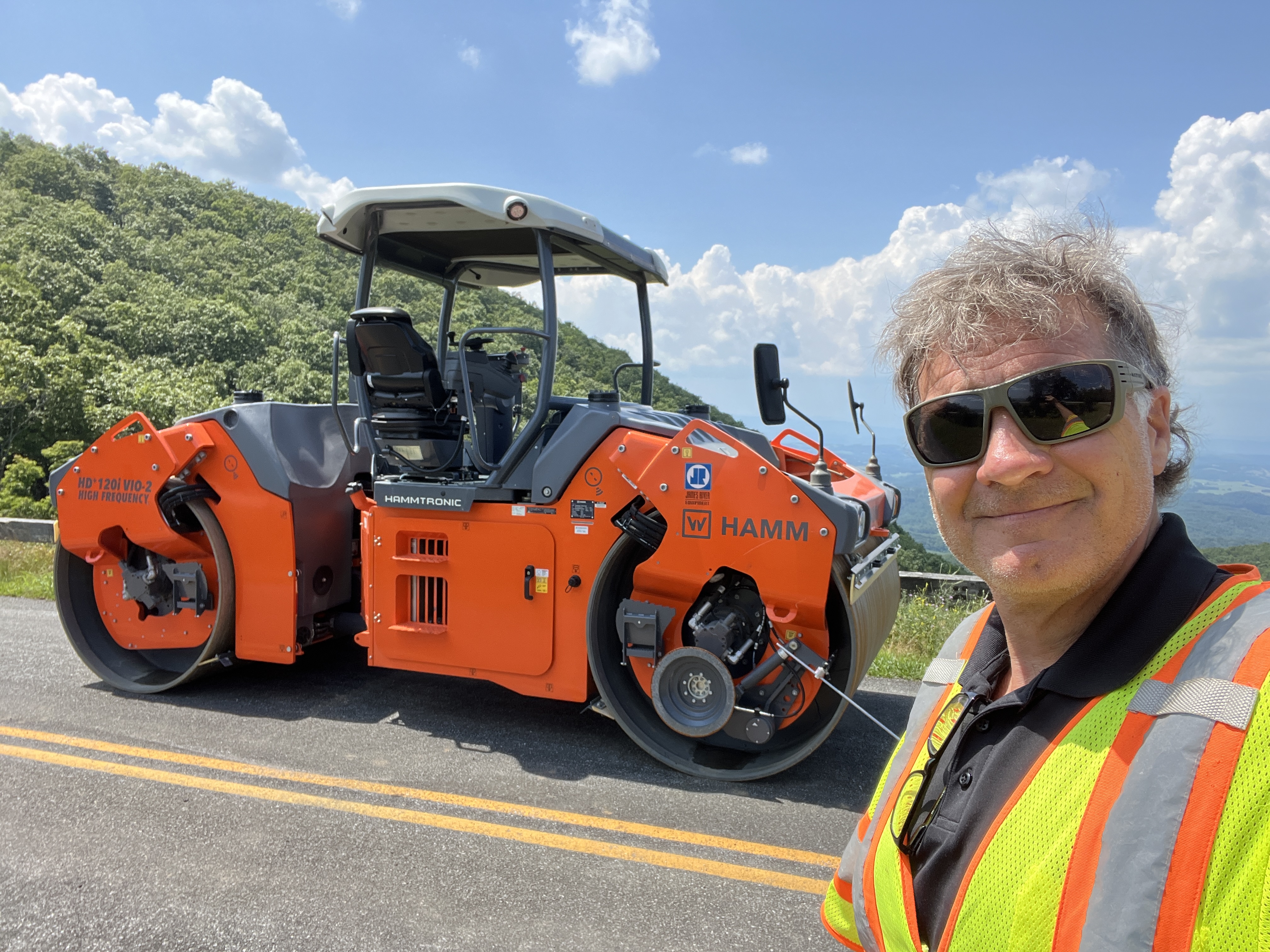 Rick with a Hamm roller on a mountain road
